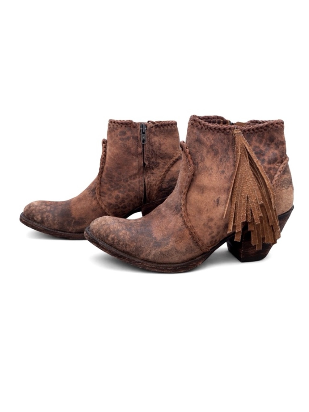 Old Gringo Adela Leopard Fringe Leather Ankle Boots 8.5 B